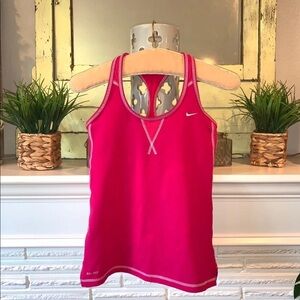 Nike DRI FIT Pink Racerback Activewear Tank with Bra White Stitching Size M